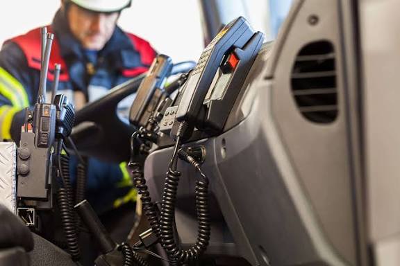 Mobile radios mounted in a fire apparatus cab